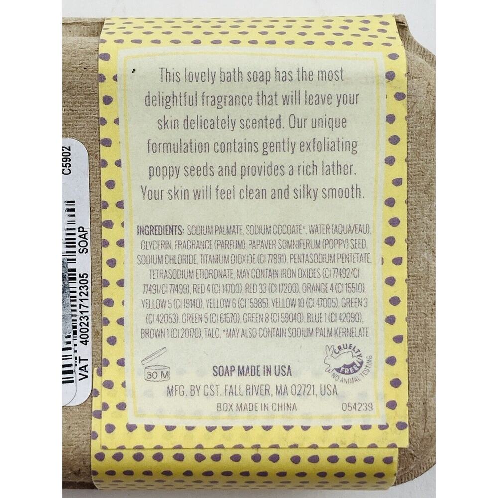 CST Fall River Bath Bar Soap Lemon Poppy 4 oz Cruelty Free USA Silky Lather Exfo - Picture 4 of 7